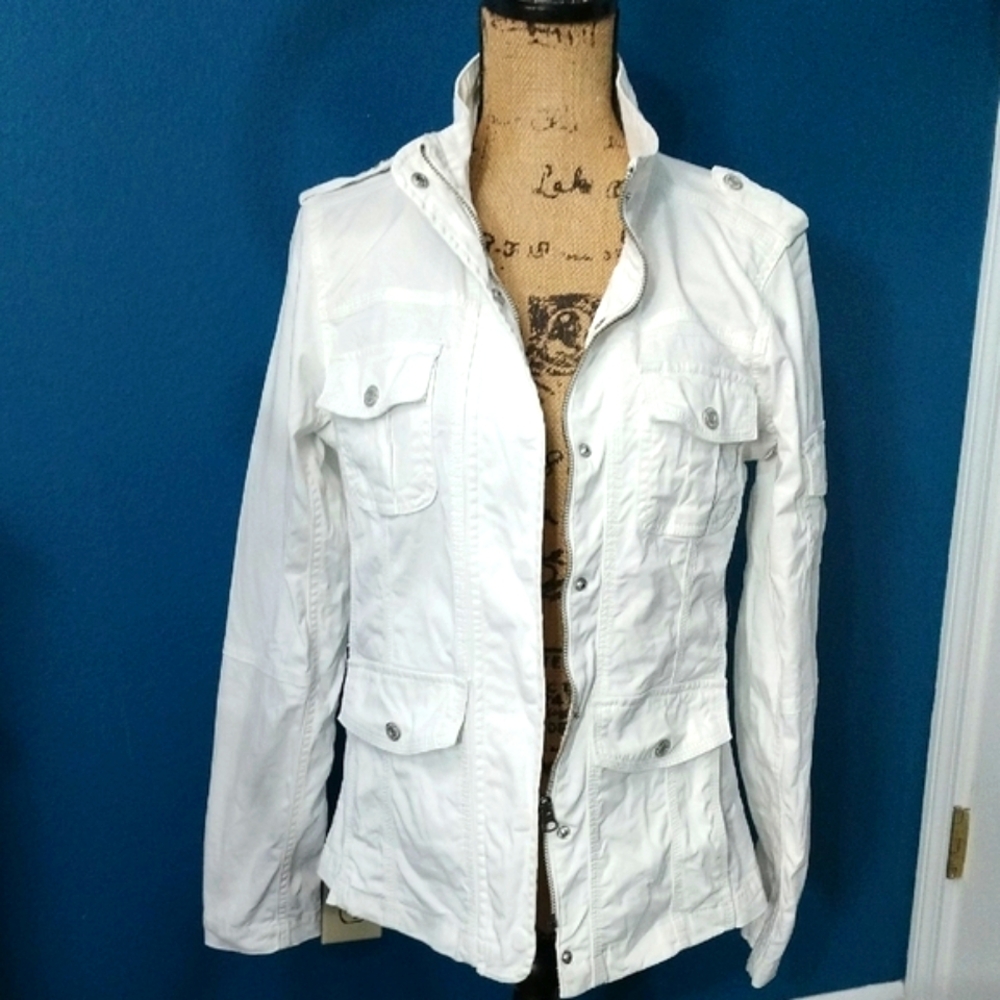 Kensie Jeans White Denim Utility Jacket